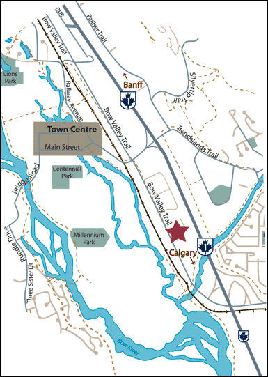 falcon crest lodge location map, canmore