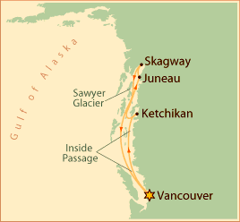 7-day sawyer glacier cruise to alaska - map