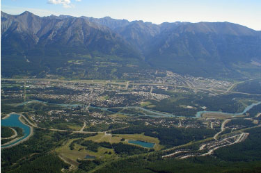 view of canmore from hai ling peak